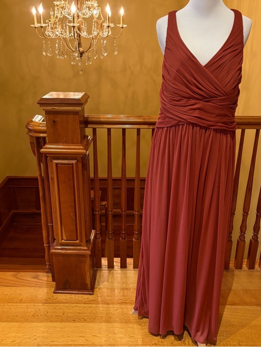 NWT David’s Bridal Cinnamon Sleeveless Wrap Bodice Maxi Dress Sz 14